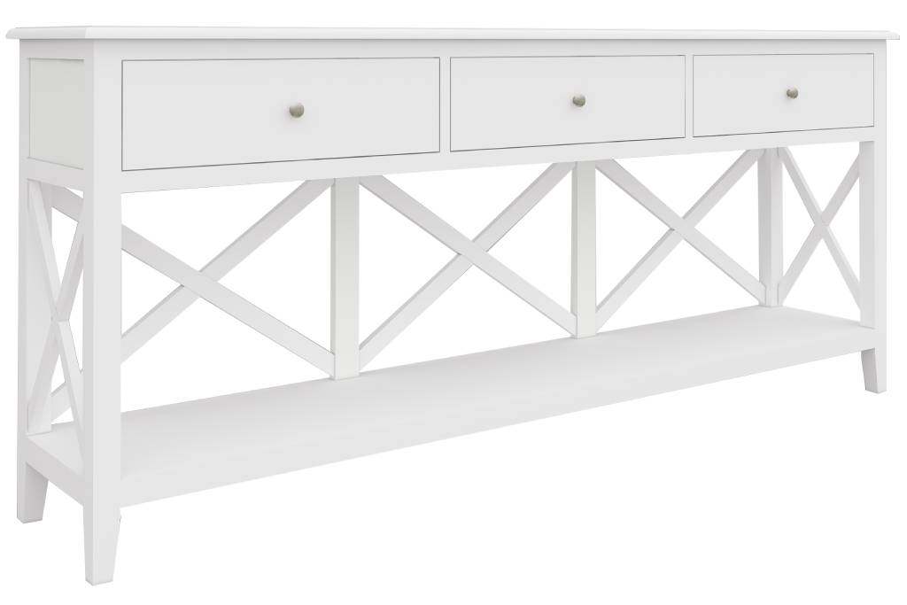 "Montauk" Timber Hall Console Table 3 Drawers White, 176cmW x 42cmD x 78cmH (RRP $1499)