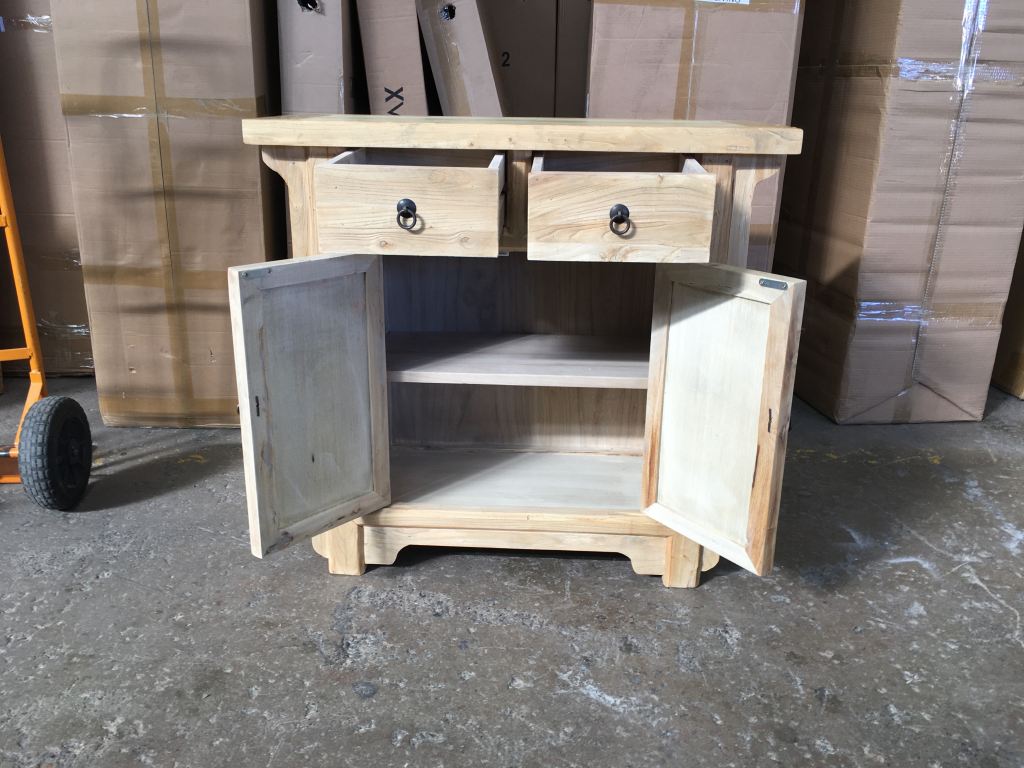 "Kingscliff" Recycled Elm Timber 2 Drawer 2 Door Cabinet, 90cm x 40cm x 85cm - Image 2