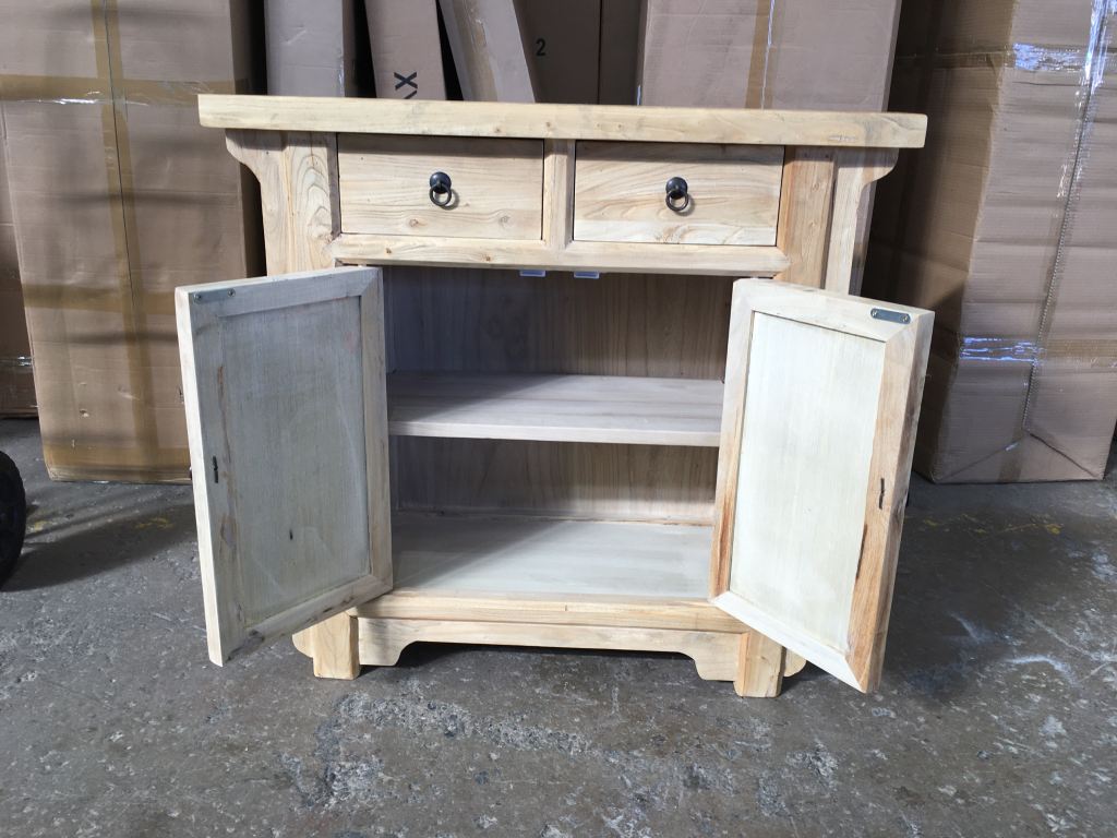 "Kingscliff" Recycled Elm Timber 2 Drawer 2 Door Cabinet, 90cm x 40cm x 85cm - Image 3