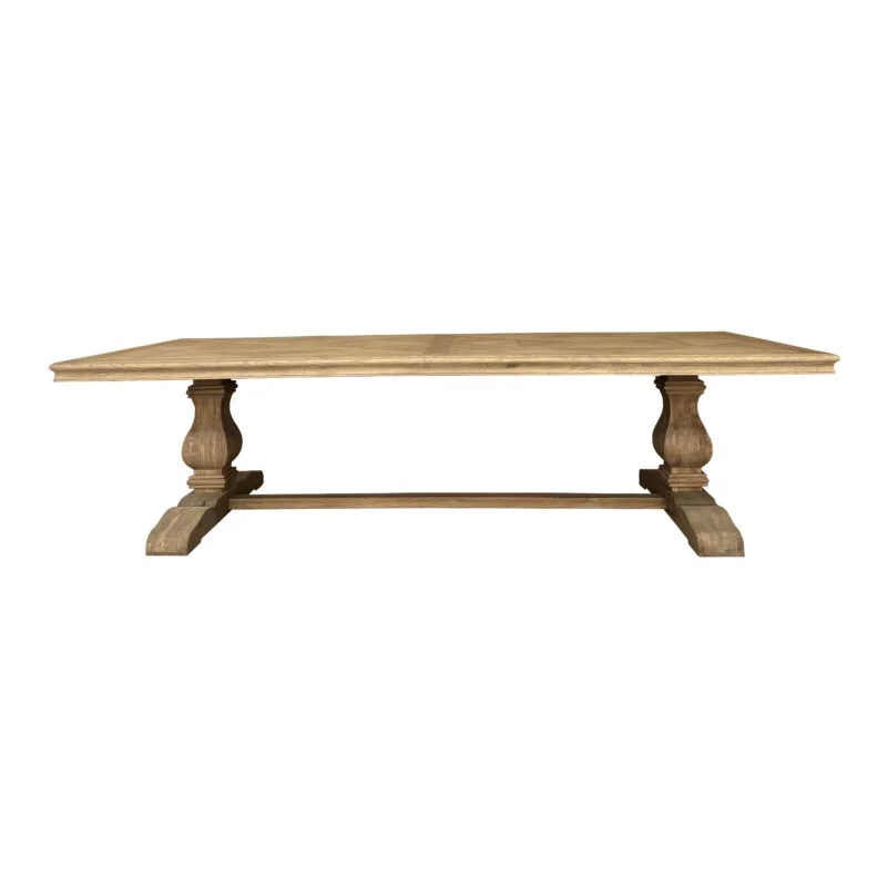 Bordeaux Oak Trestle Hamptons Style Hardwood Timber Parquet Dining Table Pedestal Base, Weathered Oak 300cmW x 120cmD x 78cmH (RRP $5499) - Image 3