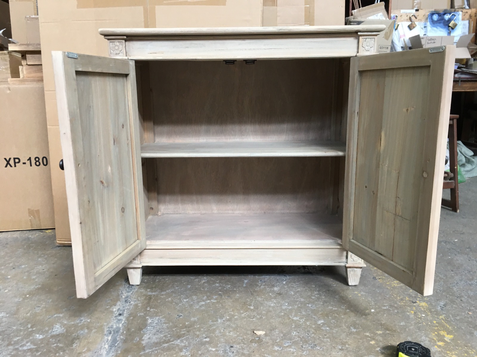 "New Hampshire" Recycled Timber Buffet Sideboard with 2 Doors White Wash, 90cmL x 40cmD x 90cmH (RRP $1299) - Image 2